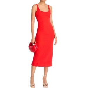 AQUA Red Square-Neck Midi Dress NWT’s sz S